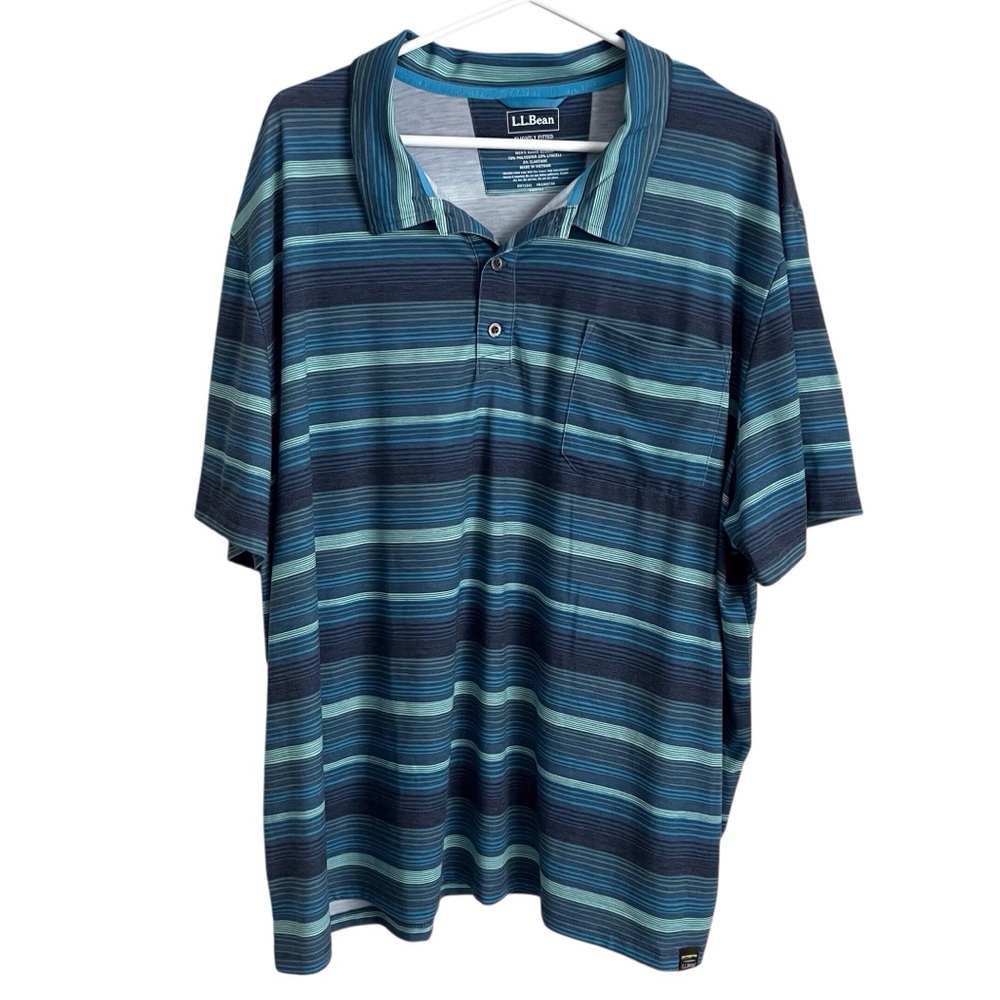 LL Bean Polo Shirt Short Sleeve Slightly Fitted Blue Stripe Outdoor Men’s XXXL